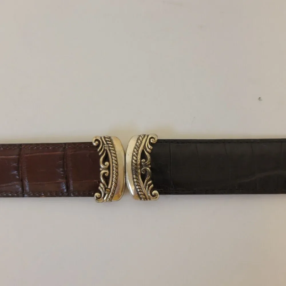 Vtg Brighton Leather Croc Silver Hardware Reversible 4 Opt. Women Belt